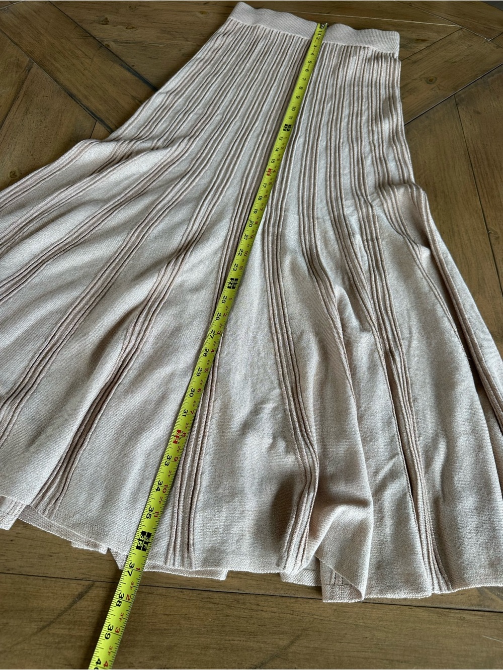EXPRESS Set Sweetheart Crop Ribbed Top & Midi Skirt Fit & Flare Metallic Gold XS - Picture 9 of 10